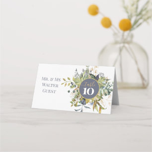 MODERN BLUE & GREEN BOTANICAL GREENERY Wedding Place Card
