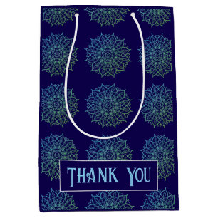 Modern Blue Green Branding Mandala Thank You Name Medium Gift Bag