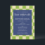 Modern Blue Green Chequerboard Bar Mitzvah RSVP Invitation<br><div class="desc">Modern Blue and Green Chequerboard Bar Mitzvah Invitation with RSVP details</div>
