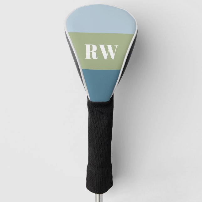 Modern Blue Green Colour Block Monogram Golf Head Cover (Front)
