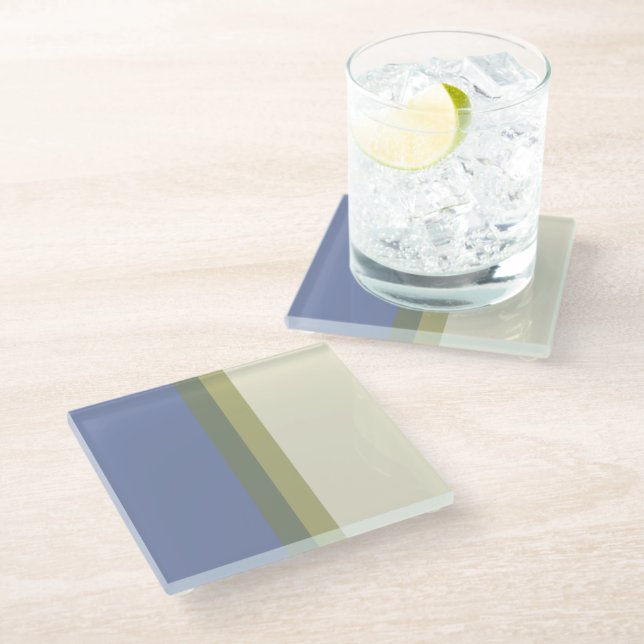 Modern Blue Green Cream Colour Block Glass Coaster (Angled)