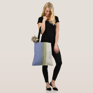 Modern Blue Green Cream Custom Name Colour Block Tote Bag