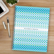 Modern Blue Green Diamond Pattern Spiral Notebook