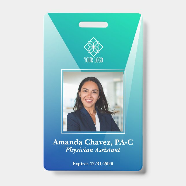 Modern Blue Green Employee Photo ID Badge (Front)
