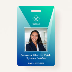 Modern Blue Green Employee Photo ID ID Badge