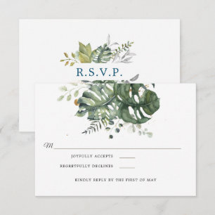 Modern Blue & Green Floral   Wedding RSVP