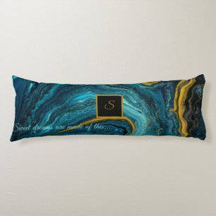 Modern Blue Green Gold Dust Abstract Art Marble Body Cushion
