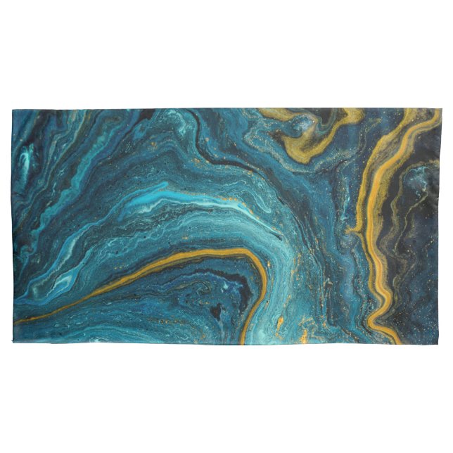 Modern Blue Green Gold Dust Abstract Art Marble Pi Pillowcase (Front)