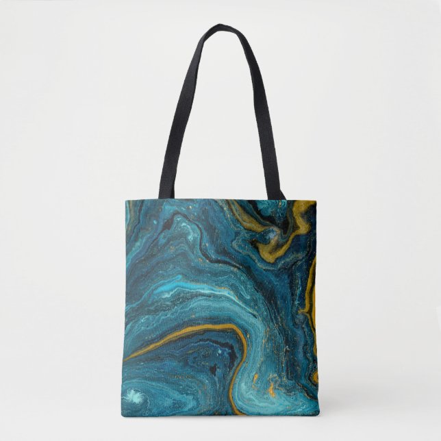 Modern Blue Green Gold Dust Marble Abstract Art Tote Bag (Front)