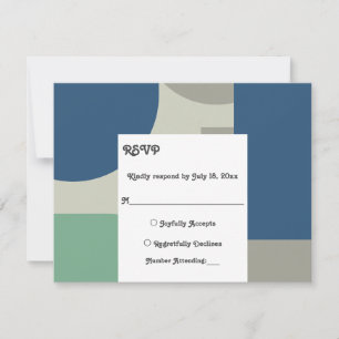 Modern Blue Green Grey Retro Abstract Art Wedding RSVP Card