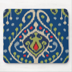 Modern blue green ikat tribal pattern mouse mat