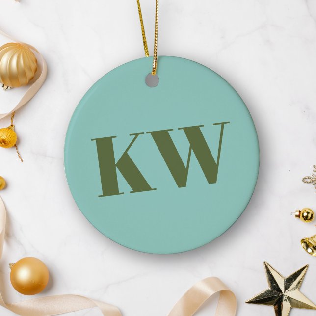 Modern Blue Green Monogram Initials Personalised  Ceramic Tree Decoration (Creator Uploaded)