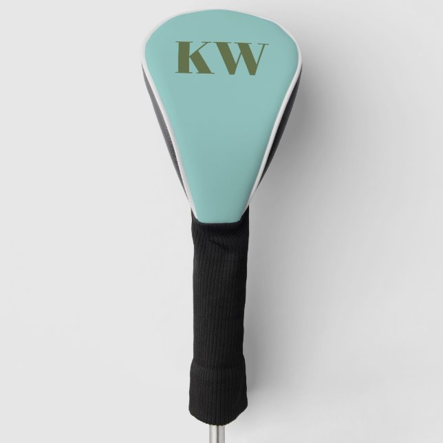 Modern Blue Green Monogram Initials Personalised Golf Head Cover (Front)