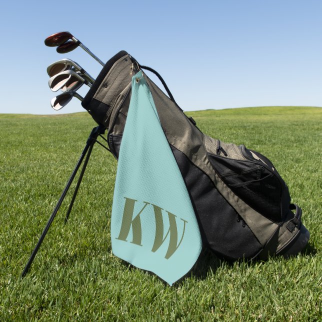 Modern Blue Green Monogram Initials Personalised Golf Towel (Green)