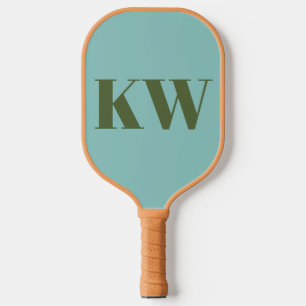 Modern Blue Green Monogram Initials Personalised  Pickleball Paddle