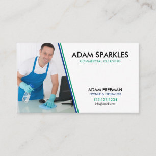 Modern Blue & Green Photo Cleaning Service Business Card