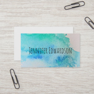 Modern blue green teal watercolor professional business card