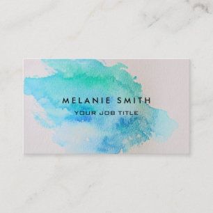 Modern blue green teal watercolor splatter business card