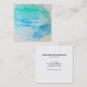Modern blue green teal watercolor splatter splash square business card