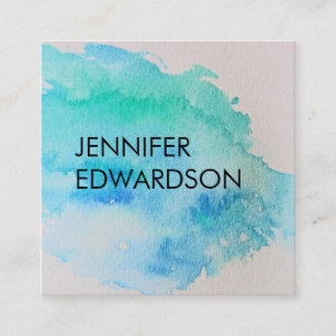 Modern blue green teal watercolor splatter square business card