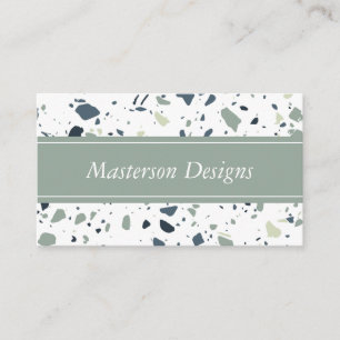 Modern Blue Green Terrazzo Marble Monogram Business Card