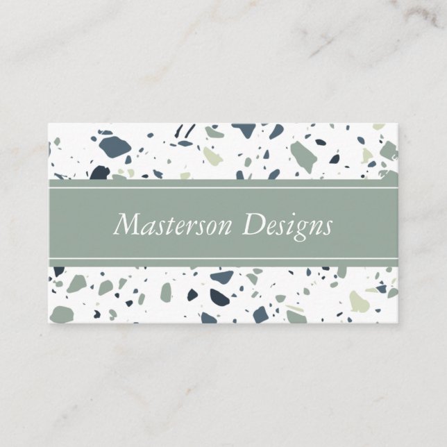 Modern Blue Green Terrazzo Marble Monogram Business Card (Front)