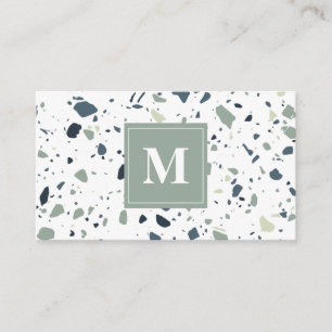 Modern Blue Green Terrazzo Marble Monogram Business Card