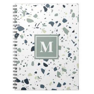 Modern Blue Green Terrazzo Marble Monogram Notebook