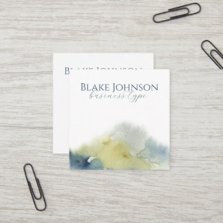 Modern Blue Green Watercolor Typography Square Business Card