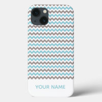 Modern Blue Grey Chevron Pattern with Name