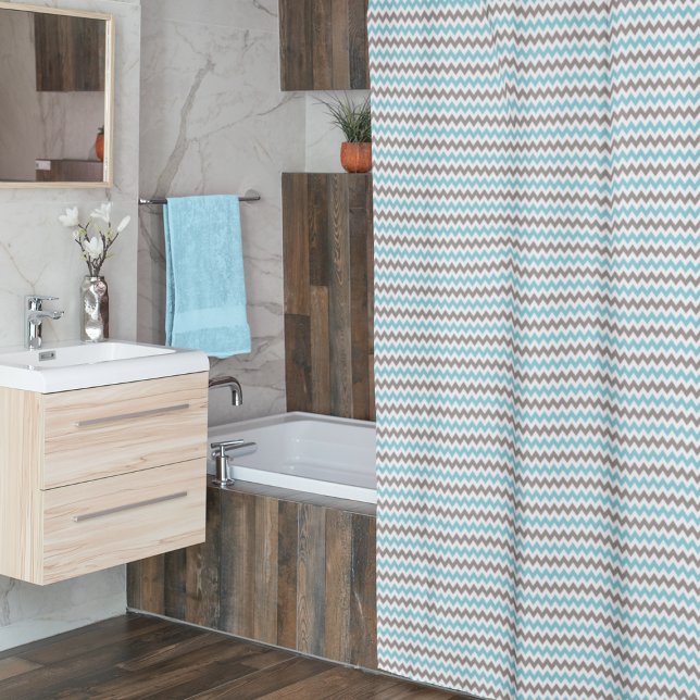 Modern Blue Grey Chevron Shower Curtain (Creator Uploaded)