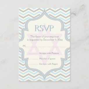 Modern blue, grey chevron zigzag Bat Mitzvah RSVP Card