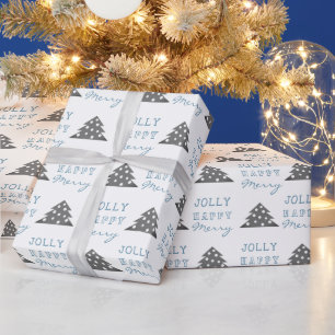 Modern Blue Grey Christmas Tree Pattern Holiday Wrapping Paper