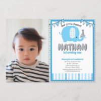 Modern Blue Grey Elephant First Birthday Photo