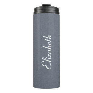 Modern Blue Grey Faux Linen Design Thermal Tumbler