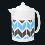 Modern Blue Grey Geometric Herringbone<br><div class="desc">This modern teapot features a colourful geometric herringbone pattern in sky blue and dark grey.</div>
