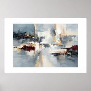 Modern Blue Grey Gold Abstract Textured Wall Art P