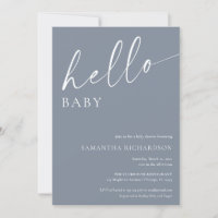 Modern blue grey hello baby boy baby shower