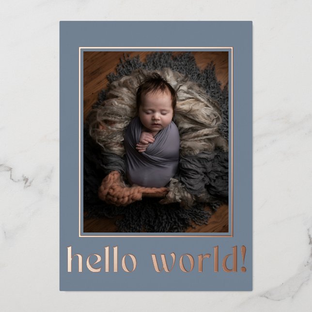 Modern Blue Grey Hello World Photo Birth  (Front)
