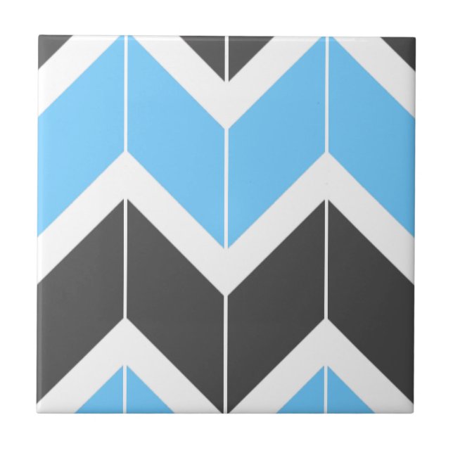 Modern Blue Grey Herringbone Chevron Pattern Tile (Front)