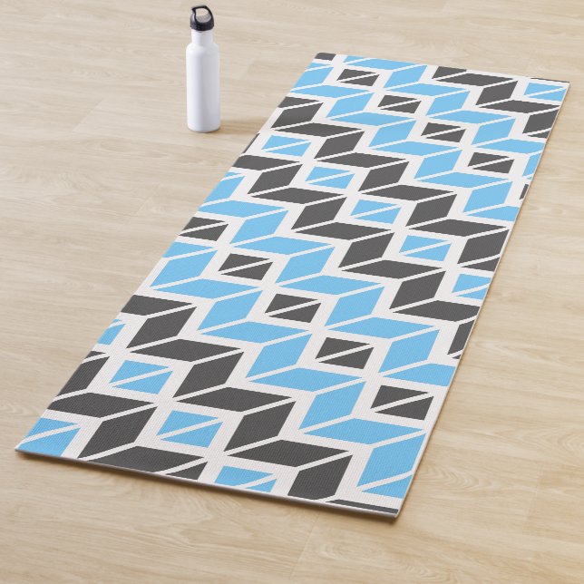 Modern Blue Grey Herringbone Geometric Pattern Yoga Mat (In Situ)