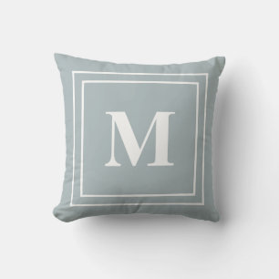 Modern Blue Grey Monogram Throw Pillow