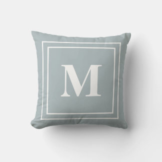 Modern Blue Grey Monogram Throw Pillow