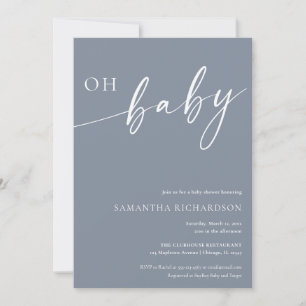 Modern blue grey Oh Baby boy baby shower Invitation