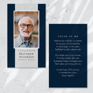 Modern Blue Grey Photo Memorial Prayer Card