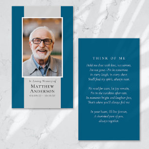 Modern Blue Grey Photo Memorial Prayer Card