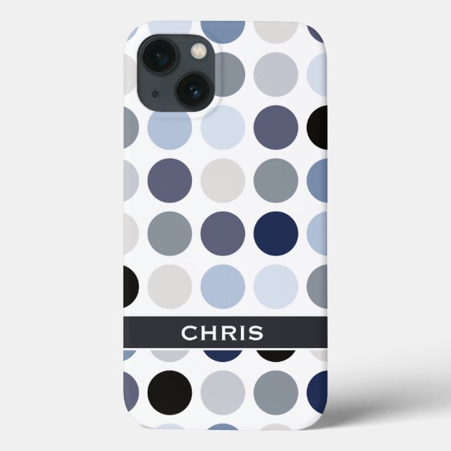 modern blue grey polka dots pattern monogram Case-Mate iPhone case (Back)
