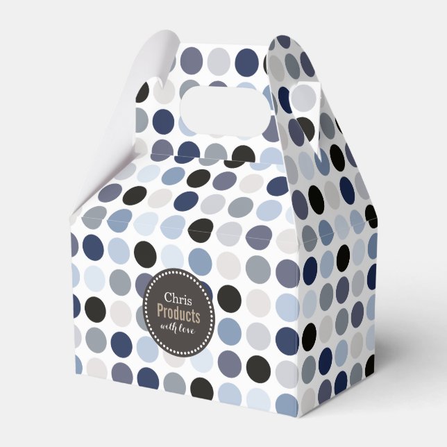 modern blue grey polka dots pattern monogram favour box (Front Side)
