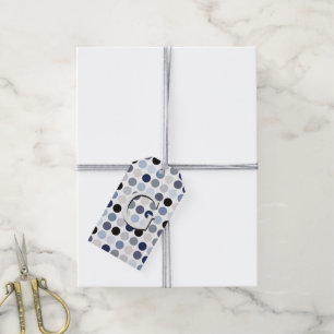 modern blue grey polka dots pattern monogram gift tags