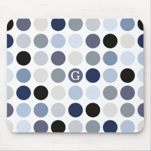 modern blue grey polka dots pattern monogram mouse mat